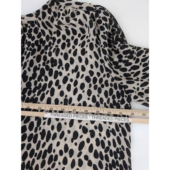 Talbots Button Up Semi Sheer Top Women 16 Petite Beige Black Animal Print Career - Picture 7 of 8